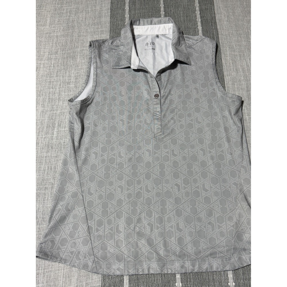 Nivo Womens Medium Gray Geometric Sleeveless Golf Polo Shirt Performance Top